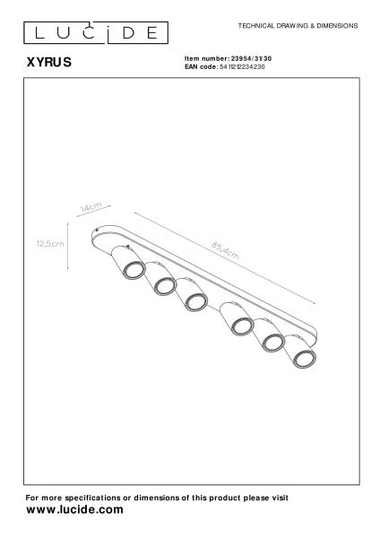 Lucide XYRUS - Plafondspot - LED Dim to warm - GU10 - 6x5W 2200K/3000K - Zwart - technisch